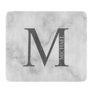 White Marble Persoonlijke Monogram en Naam Snijplank