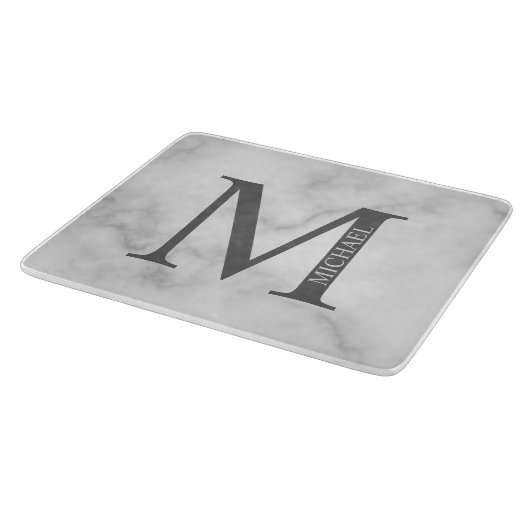 White Marble Persoonlijke Monogram en Naam Snijplank (Hoek)