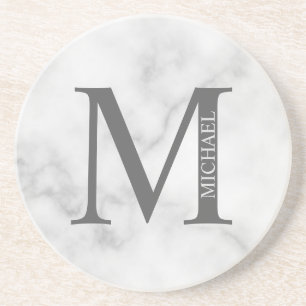White Marble Persoonlijke Monogram en Naam Zandsteen Onderzetter