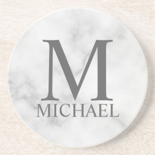 White Marble Persoonlijke Monogram en Naam Zandsteen Onderzetter