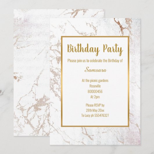 White marble Roos Gold dubbelzijdig BIRTHDAY Kaart (Voorkant / Achterkant)