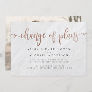 White Marble & Roos Gold Script Change of Plans Kaart