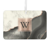 White Marble Rose Gold Black Agate Monogram Luchtverfrisser (Achterkant)