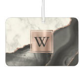 White Marble Rose Gold Black Agate Monogram Luchtverfrisser (Voorkant)