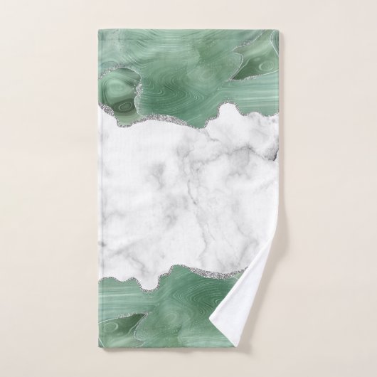 White marble Sage Green Agate Silver Glitter Bad Handdoek (Handdoek)