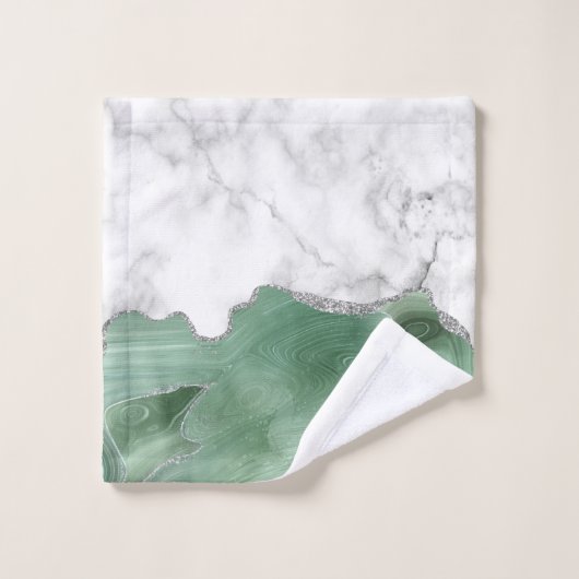 White marble Sage Green Agate Silver Glitter Bad Handdoek (Wasdoekje)