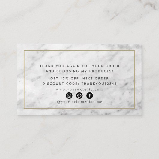 White Marble Script Bedankt Visitekaartje (Achterkant)