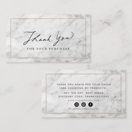 White Marble Script Bedankt Visitekaartje (Voorkant / Achterkant)