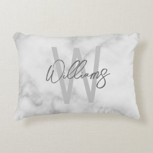 White Marble Script Specialized Monogram and Name Accent Kussen