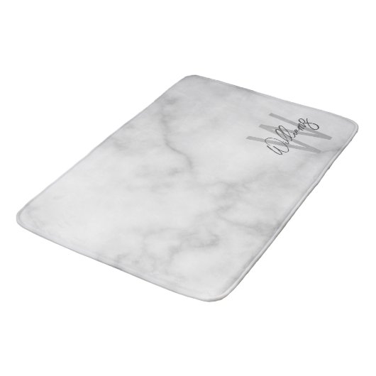 White Marble Script Specialized Monogram and Name Badmat (Gekanteld)
