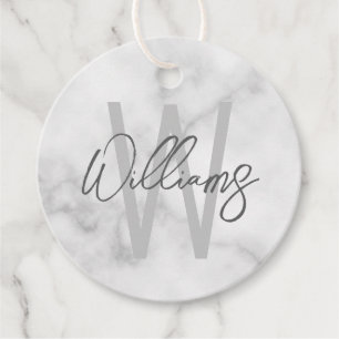 White Marble Script Specialized Monogram and Name Bedankjes Labels