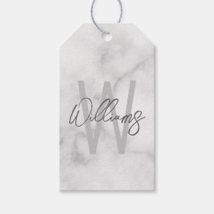 White Marble Script Specialized Monogram and Name Cadeaulabel