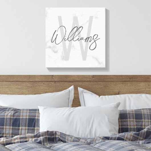 White Marble Script Specialized Monogram and Name Canvas Afdruk (Insitu (Slaapkamer))