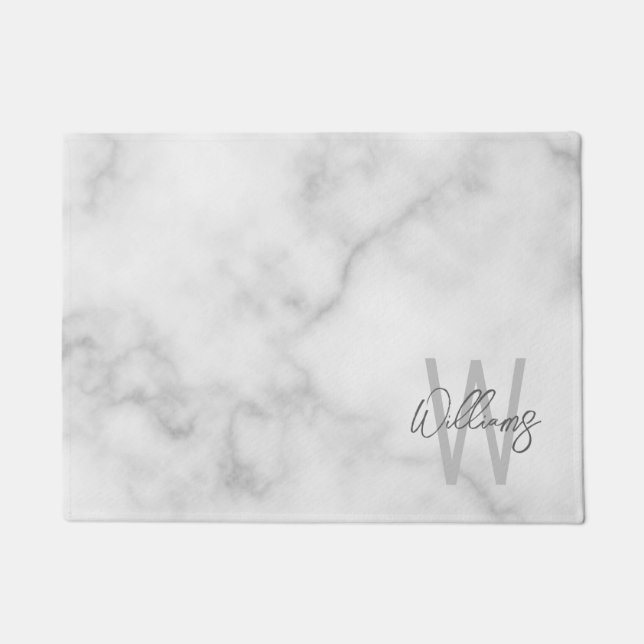 White Marble Script Specialized Monogram and Name Deurmat (Voorkant)