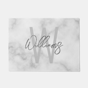 White Marble Script Specialized Monogram and Name Deurmat