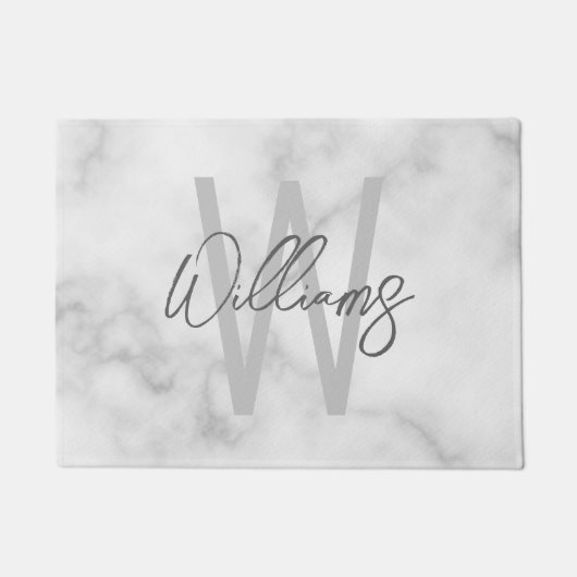 White Marble Script Specialized Monogram and Name Deurmat (Voorkant)