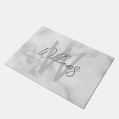 White Marble Script Specialized Monogram and Name Deurmat (Schuin)