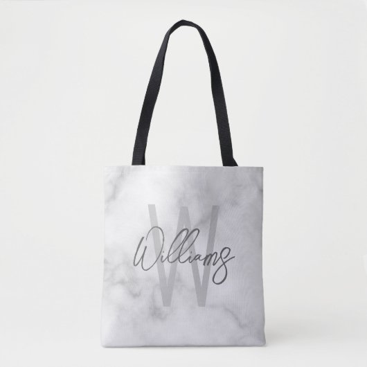 White Marble Script Specialized Monogram and Name Draagtas (Voorkant)