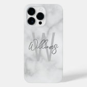 White Marble Script Specialized Monogram and Name iPhone Hoesje (Achterkant)