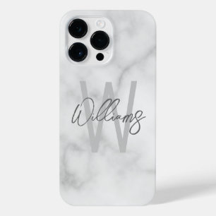 White Marble Script Specialized Monogram and Name iPhone 14 Pro Max Hoesje