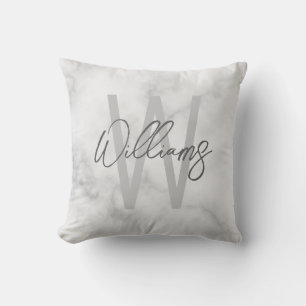 White Marble Script Specialized Monogram and Name Kussen