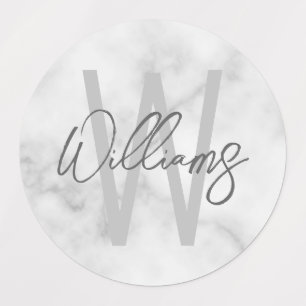 White Marble Script Specialized Monogram and Name Labels