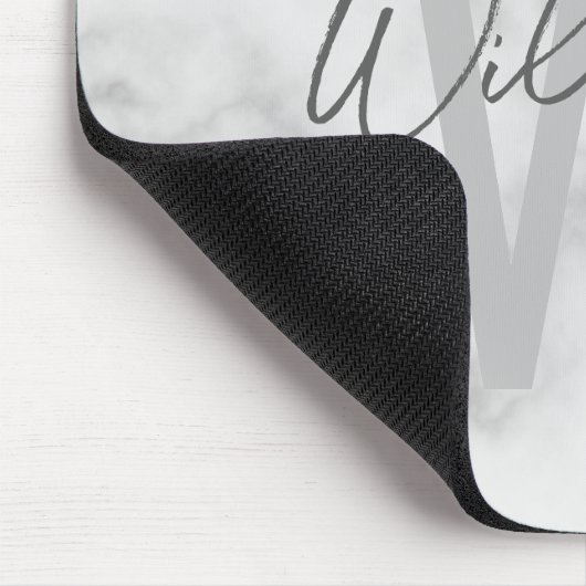White Marble Script Specialized Monogram and Name Muismat (Hoek)