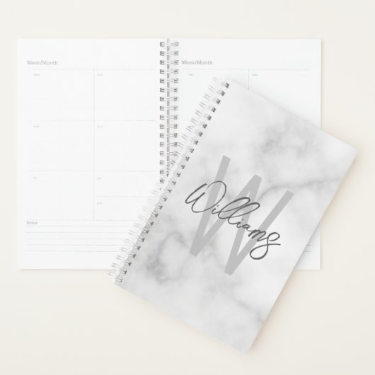 White Marble Script Specialized Monogram and Name Planner (Display)