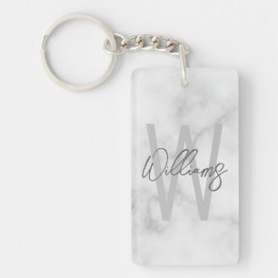 White Marble Script Specialized Monogram and Name Sleutelhanger