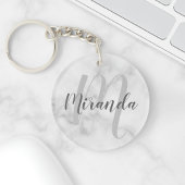 White Marble Script Specialized Monogram and Name Sleutelhanger
