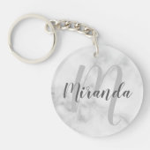 White Marble Script Specialized Monogram and Name Sleutelhanger (Voorkant)