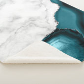White marble Silver Glitter Blauwgroen Blue Agate Sherpa Deken (3/4)