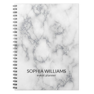 White Marble Silver Glitter Notitieboek