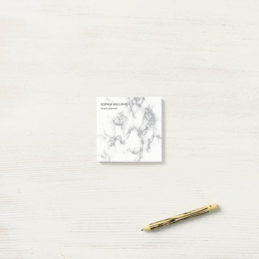 White Marble Silver Glitter Post-it® Notes (Op bureau)