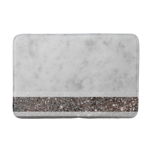 White marble Silver Glitter Stripe Glam #1 Badmat (Voorkant)
