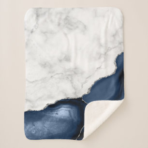 White marble Silver Navy Blue Agate Sherpa Deken