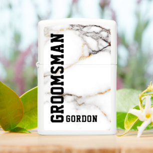 White Marble Texture Custom Groomsman en Monogram
