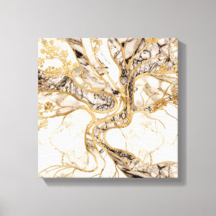 White Marble Tree of Life Abstract Canvas Afdruk
