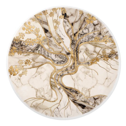 White Marble Tree of Life Abstract Keramische Knop (Voorkant)