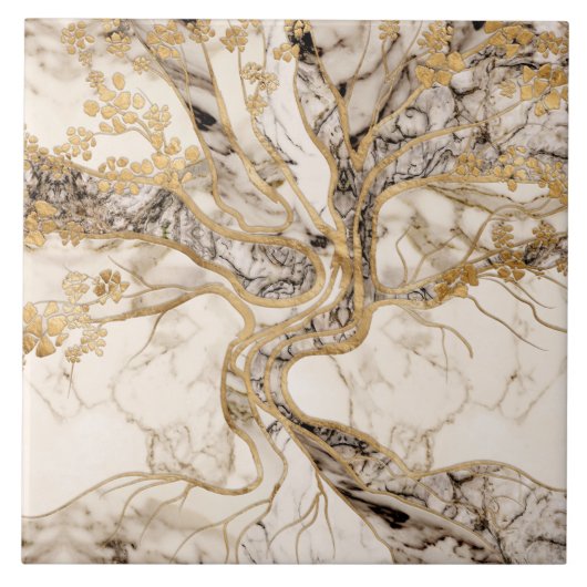 White Marble Tree of Life Abstract Tegeltje (Voorkant)