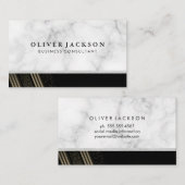 White marble White Leather Gold Sequin Striped Visitekaartje (Voorkant / Achterkant)