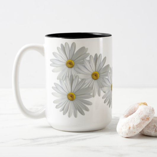 White Marguerite Daisy Flowers Tweekleurige Koffiemok (Met donut)