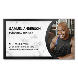 White Marmer Fitness Persoonlijke Trainer Foto Magnetisch Visitekaartje