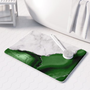 White marmer Hunter Green Agate Silver Glitter Badmat