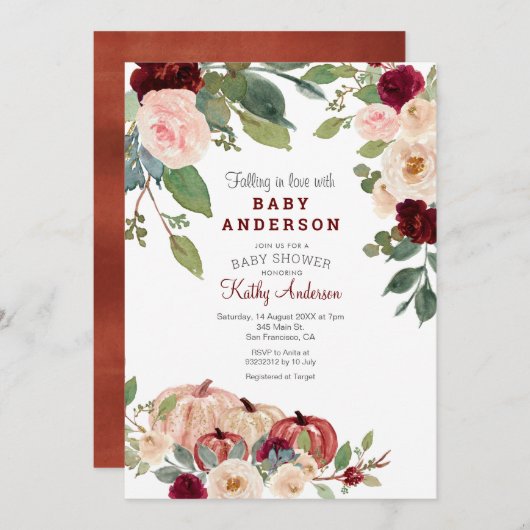 White Marsala Citrouille Baby shower Invitation (Devant / Derrière)