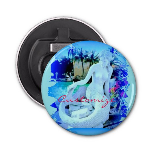 White Mermaid Sitting Thunder_Cove Button Flesopener (Voorkant)