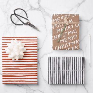 White "Merry Kerstmis" Kraft paper en Stripes 