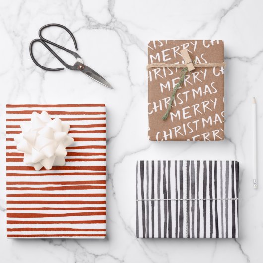 White "Merry Kerstmis" Kraft paper en Stripes (Voorkant)