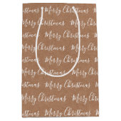 White "Merry Kerstmis" Kraft paper Medium Cadeauzakje (Voorkant)