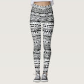 White met Black Ethnic Design Pattern Leggings (Voorkant)